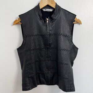 Vintage NYGARD COLLECTION Black Leather High Neck Zip up Vest - Size M